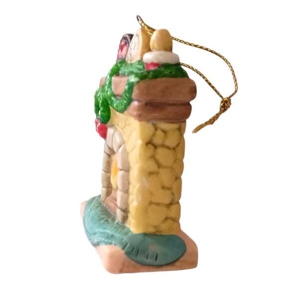 Fireplace Christmas Ornament Ceramic Bisque Porcelain Painted Vtg 80s Holiday. - Picture 5 of 13